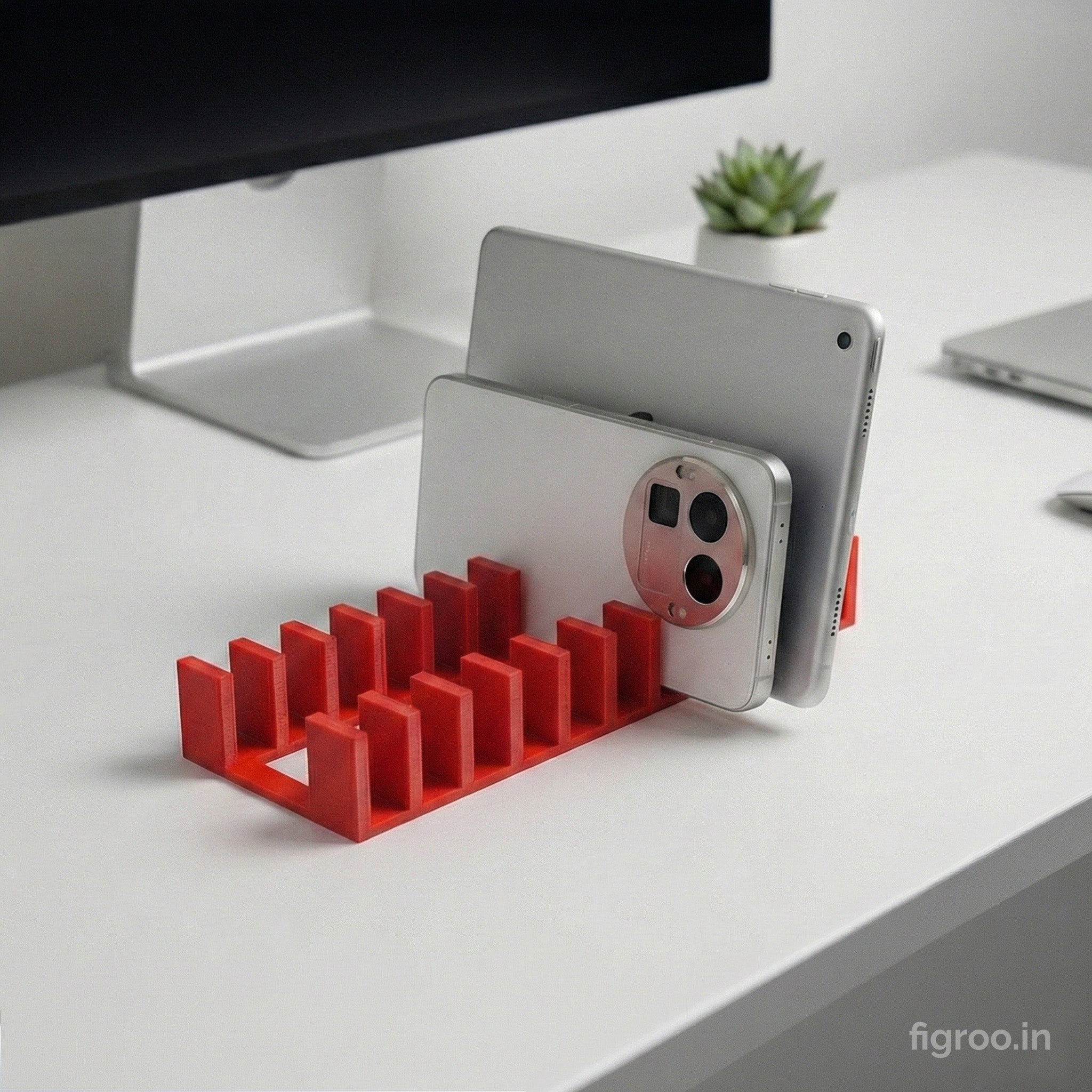Minimalist 3D Printed Multi-Device Stand & Tech Organizer | 10 Slots | FIGROO