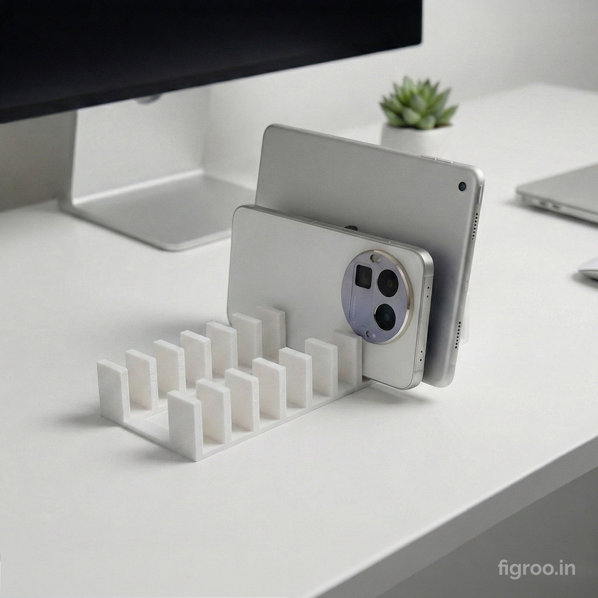 Minimalist 3D Printed Multi-Device Stand & Tech Organizer | 10 Slots | FIGROO